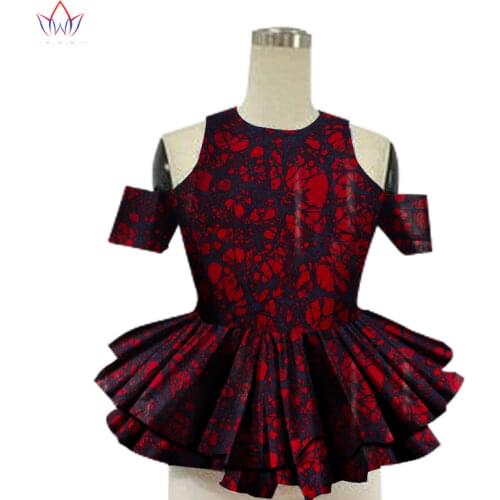 African Women Shirt Fashion Strapless Tops Flower Puff Hem Designs Womens Shirts Women African Clothing WY1392