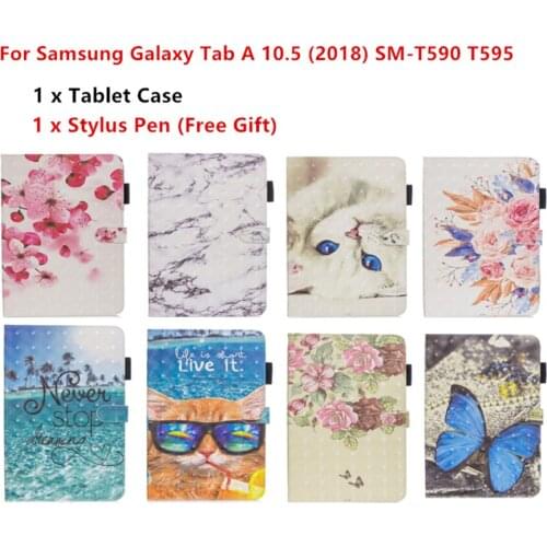 Tablet cover Case For Samsung galaxy Tab A 10.5 2018 SM-T590 T595 T597 Cool Cat Printed Flip PU Leather Wallet Stand Holder +Pen