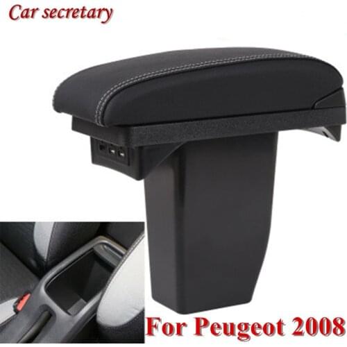 Car secretary Black Armrest box For Peugeot 2008 Central Storage Box For car center Console Modification With USB Accessories