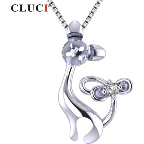 CLUCI Silver 925 Animal Pendant Zircon Gemstone Women Jewelry Lovely Cat 925 Sterling Silver Pendant SP335SB