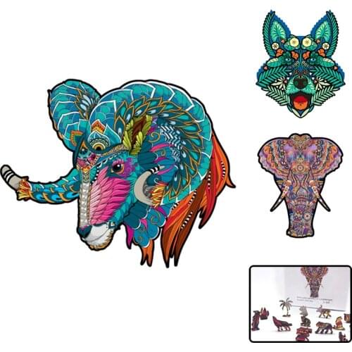 Elephant Wooden Jigsaw Puzzle Toy For Adults Kids Christmas Gifts Educational Games Toys Wolf Wooden Puzzles