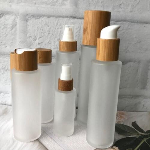 30ml 50ml 100ml 120ml 150ml eco-friendly wooden lid bamboo cap skin care tools luxury jars frosted glass bottle