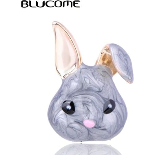 Blucome Enamel Gray Rabbits Shape Brooches For Women Kids Gifts Gold Color Alloy Banquet Party Animals Brooch Badge Lapel Pins