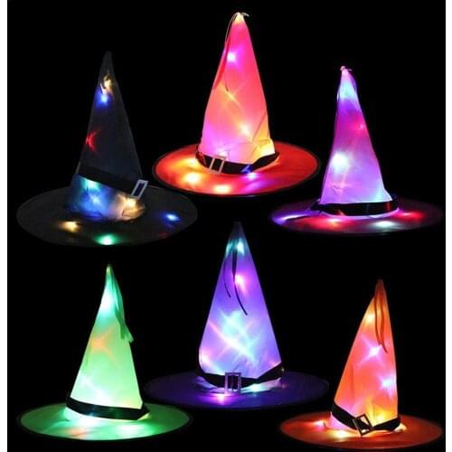 Halloween Witch Hat LED Lights Halloween Witch Hat For Kids Party Halloween Costume Cosplay Props Outdoor Tree Hanging Ornament
