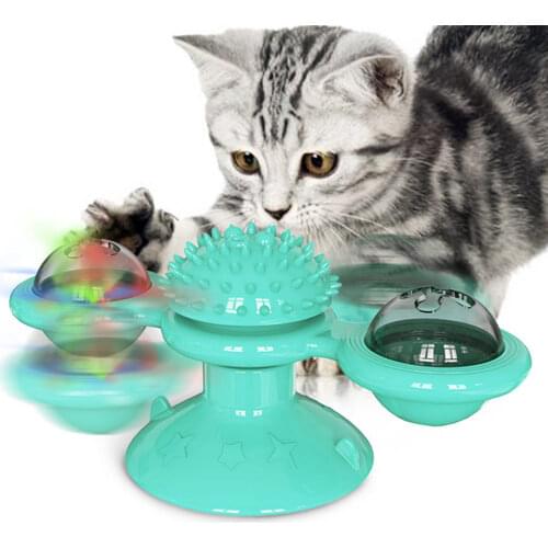 Cat toy windmill turntable teasing pet toy soft silicone catch scratch an itch cat hair with catnip and light up ball