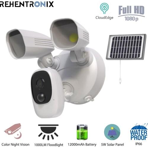 Outdoor Solar WiFi Floodlight Security Camera 1080P Wireless 12000mAh Rechargeable Battery Powered IP Camera Smart Home Camera