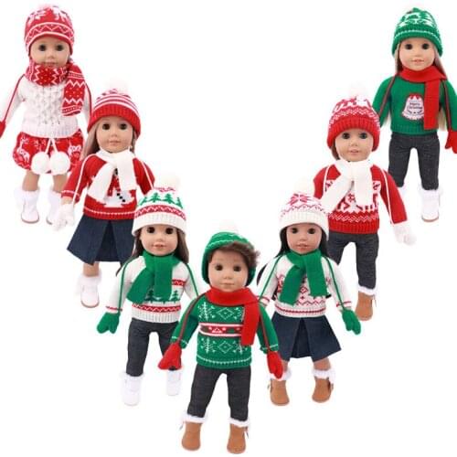 Fashion New Pattern Popular Christmas Sweater Set Fit 18 Inch American&43cm Baby New Born Doll Clothes Accessories,Girls Toys