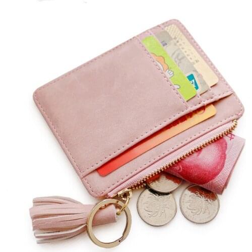 Fashion Tassel Mini Women Credit Card Holder Nubuck Leather ID Card Case Zipper Coin Pocket Wallet With Keychain Small Purse