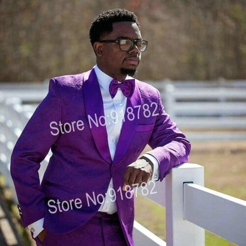 Purple Black White Red Bugundy Royal Blue Navy Jacquard Men Suits With Pants Custom Made Groom Weddings Suit Costume Homme Terno