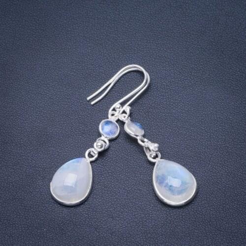 Natural Rainbow Moonstone Handmade Unique 925 Sterling Silver Earrings 2" B2718