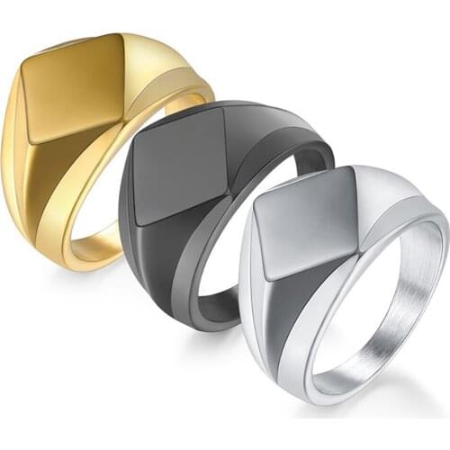 Stainless Steel Gold Black Minimalism Prismatic Men Punk Rock Finger Ring Jewelry Gift Size 7-12