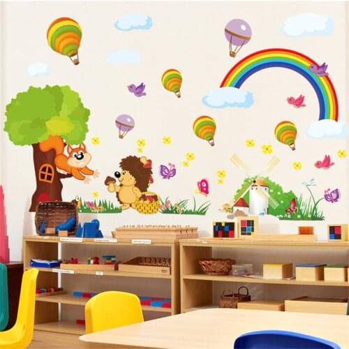 NEW DIY Cartoon Rainbow Wall Sticker Kindergarten Kids' Room Cartoon Animal Wall Stickers Living Room Wall Decor Home Gift