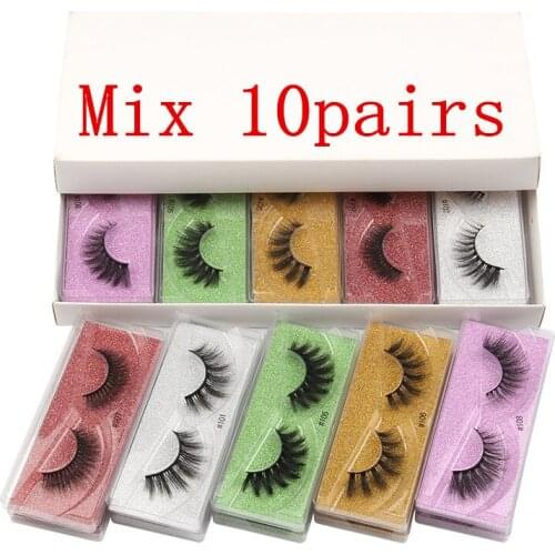 Wholesale 3d faux mink eyelashes 10/20 pairs set multicolor base card mixed natural false eyelashes set