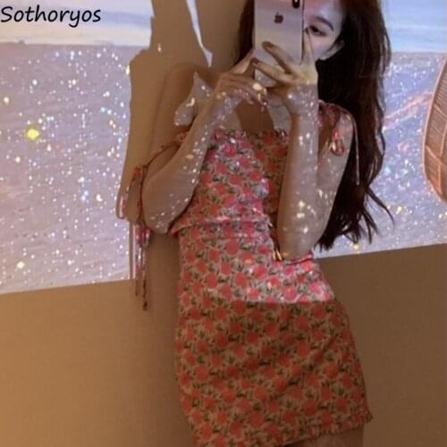 Sweet Women Floral Sleeveless Dresses Mini Pink Summer Ladies A-line Empire Off The Shoulder Dresses Evening Party Clothing Ins