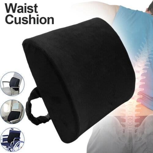 Car Seat Lumbar Cushion Waist Support Cushion Memory Foam Black Plush Car Interior Chair Accessories For RV Camper Van SUV Home