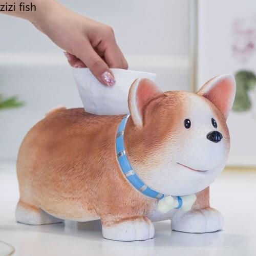 Resin Corgi Toy Napkin Paper Holder Cute Tissue Box Home Shop Office Drawing Room Decor Creative Gift Kitchen Boxes Decoration