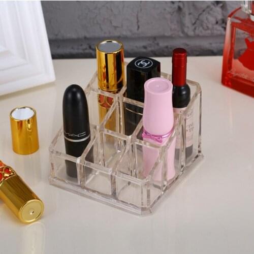 Clear 9 Grids Makeup organizer Lipstick Storage box Plastick Lip rack Holder Cosmetic Organizer box Cheap