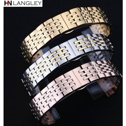 T41 Watch Band Strap Solid Stainless Steel Bracelet Seven Beads Butterfly Buckle 12 13 14 15 16 17 18 19 20 21 22 23 24mm Bands