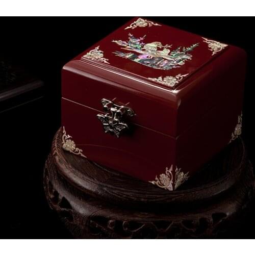 Hand Made Abalone Shell-linlaid Mosaic Jewelry Box Storage Lacquerware Lacquer Arts with Lock 9 x 9 x 6.5cm Wedding Gift