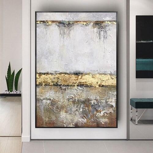 Hand drawn by famous artist Brilliant wall painting gold leaf abstract landscape mural decor living room mural canvas painting