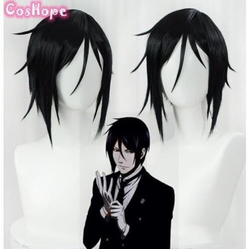 Sebastian Michaelis Cosplay Black Butler Cosplay Men Short Black Wig Cosplay Anime Cosplay Wig Heat Resistant Synthetic Wigs