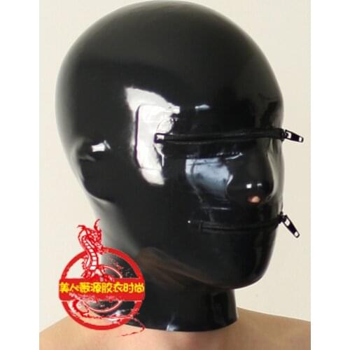Sexy Black Latex Fetish Hood Mask Breath Play Zipper Eys Mouth Halloween Party Wear