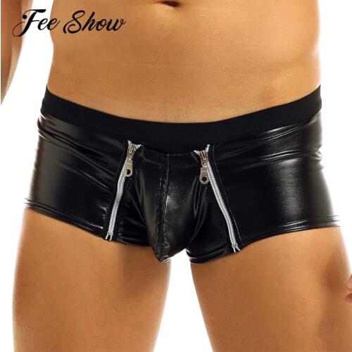 Sexy Men Erotic Lingerie Latex Panties Shorts Rave Outfits Faux Leather Sissy Panties Men Gay Underwear Low Rise Boxer Clubwear