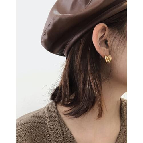 Brass With 18k Gold Geo Wave Stud Earrings Women Jewelry Party T Show Gown Runway Rare Korean Japan Trendy INS