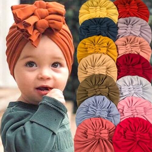 Autumn Winter Baby Hat For Girls Bows Turban Hats Infant Photography Props Cotton Kids Beanie Baby Cap Accessories Children Hats