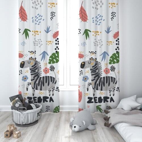 Curtains Children 3D Printed Decorative Items Home Childrens Room White Zebra Green Leaf Pattern 271