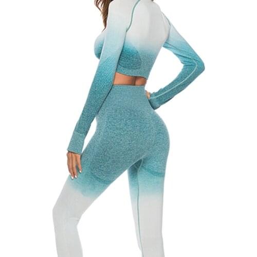 Sport Suit Women Gym Clothing Seamless Leggings+Long Sleeve Shirt Workout Women Yoga Set Tracksuit Fitness Set Active Wear 2019