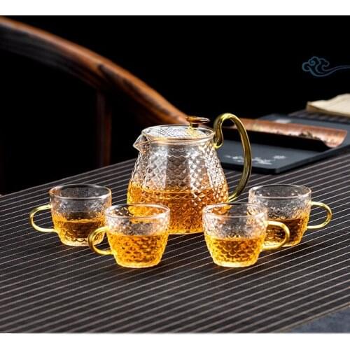 Hammered Pattern Glass Tea Set Glass Filter Household Teapot Set Household Tea Set Gift Box