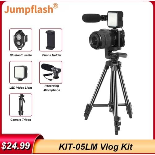 Jumpflash DSLR SLR Phone Vlog Tripod Vlogging Kits with Remote Control Microphone LED Fill Light for YouTube Tiktok Selfie Live