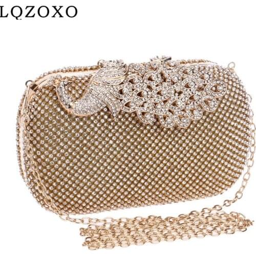 Peacock Crystal Evening Bags Chain Shoulder Women Day Clutch Full Diamonds Purse Rhinestones MINI Party Holder