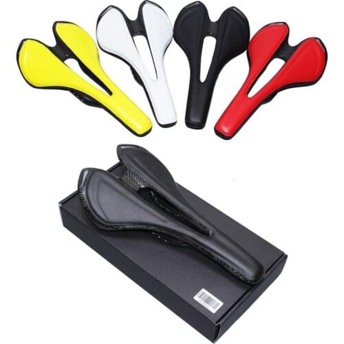 Carbon fiber bicycle seat + leather fiber mountain bike seat, carbon fiber padded bicycle seat, black, white, red, bicycle