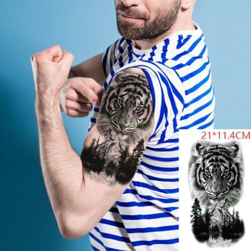 Waterproof Temporary Tattoo Stickers Tiger Forest Trees Arm Leg Back Fake Tatto Flash Tatoo Body Art for Women Men