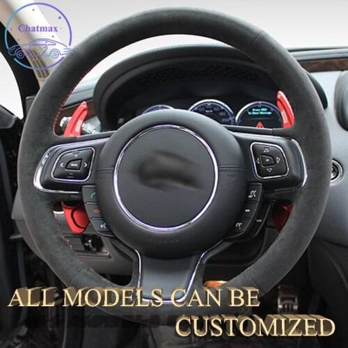 Embroidery Alcantara Car Steering Wheel Cover For Jaguar XJ 2000-2014 2015 2016 2017 2018 2019 2020 Hand Sewing Holder Custom