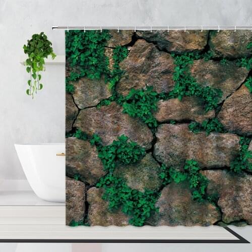 Retro Wall Green Plants Landscape Shower Curtains Green Leaves Old Wooden Door Nostalgic Rural Scenery Home Decor Bath Curtain