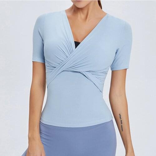 Women Yoga Shirts Short Sleeve Tight Slim T-shirt Summer Athletic Running Workout Wear Sports Tops