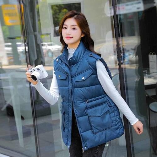 2021 Winter Womens Long Cotton-padded Vest Warm Solid Gilet Autumn Female Waistcoat Sleeveless Thick Windproof Casual Outwear