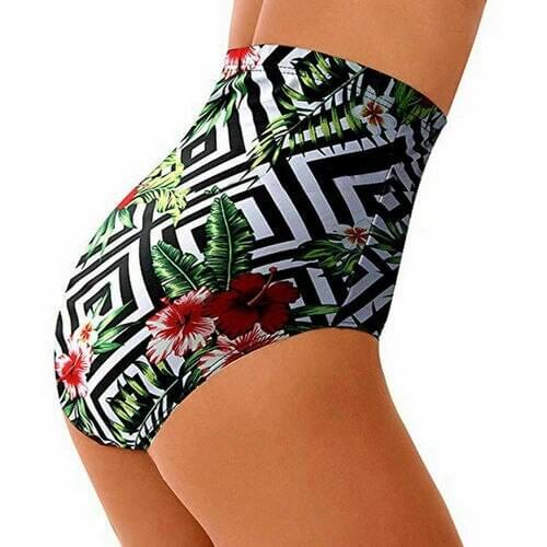 Womens High Waist Bikini Floral Printed Fashion Bottoms Swimwear Shorts Briefs Ladies Beachwear Bathing