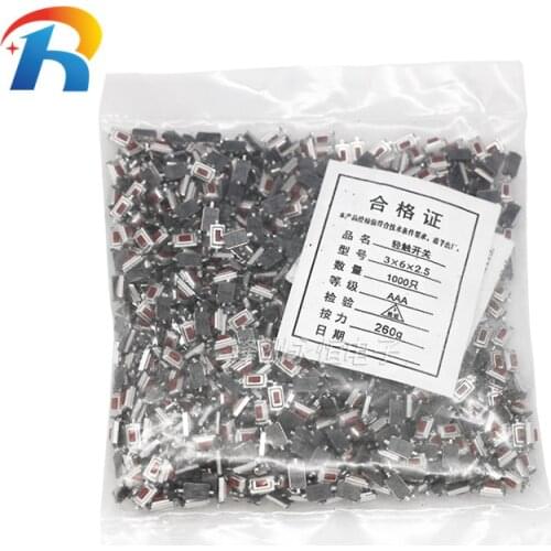 1000pcs 100% NEW 3*6*2.5mm 3*6*2.5H SMD red Button switch key switch Tact Switch in stock