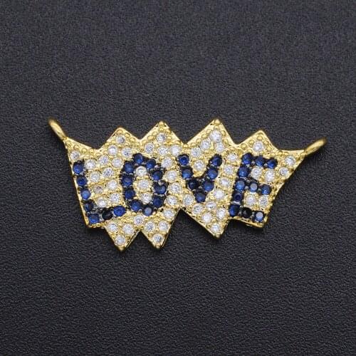 25x14mm CZ Zircon DIY Jewelry Word Script Love Charm Connectors Wholesale Bulk Order Discounts Jewellery Connector