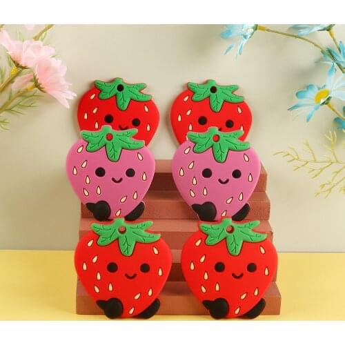 Sunrony 5pcs Cartoon Fruit Strawberry Teether Rodent BPA Food Free Silicone Teething Nursing Pacifier Clip Silicone Teether
