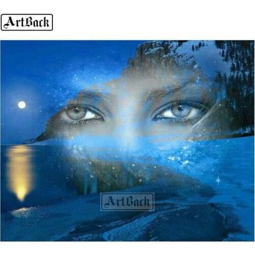 5d diy diamond painting woman eyes full square blue landscape 3d diamond mosaic sticker cross stitch home decoration