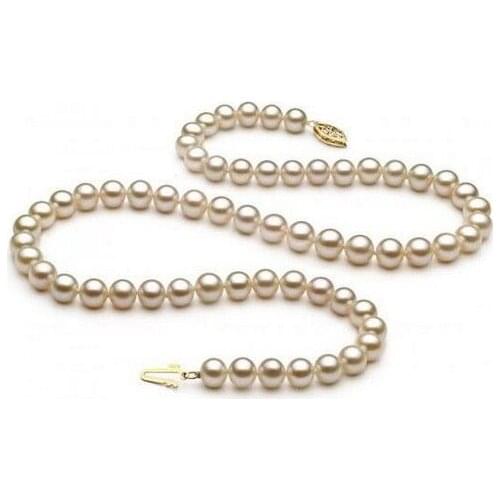 8-9 mm natural round freshwater white pearl necklace 18 inch 925silver gold