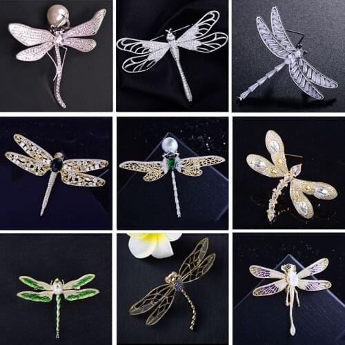 New Luxurious Colorful Cubic Zirconia Pearl Pin Fashion Dragonfly Brooches for Women Insect Brooch Pins Jewelry Corsage Ornament