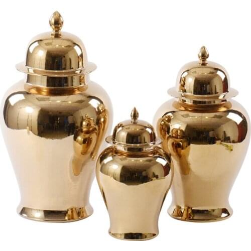 Jingdezhen Ceramic temple jar gold home decorate storage pot jar porcelain Ginger jar vase