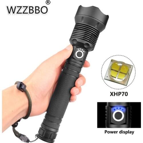 XHP50 XHP70 with 4 Core High-power Flashlight USB Charging Power Display Telescopic Zoom Glare Flashlight 3 Lighting Modes
