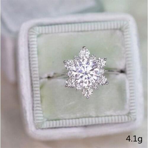 Classic Six Prong Brilliant Geometric White Zircon Ring For Women Wedding Party Jewelry Female Fashion Hand Accessories